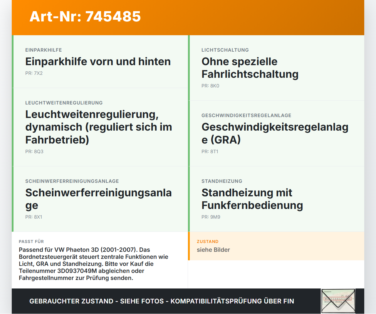 VW Phaeton 3D 01-07 Steuergerät ECU Modul Bordnetzsteuergerät VW Phaeton 3D 01-07 12.07.2006 3D0937049J 05075600... Vorschau 3