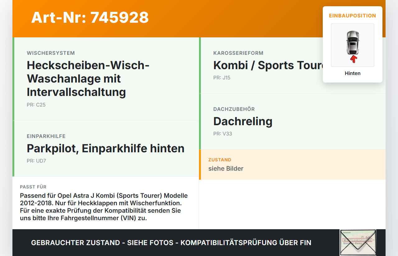 Opel Astra J 12-18 Kombi Wischermotor Hinten Heckwischermotor Opel Astra J 12-18 24.05.2012 13395013 60Z010012 gebraucht Vorschau 3