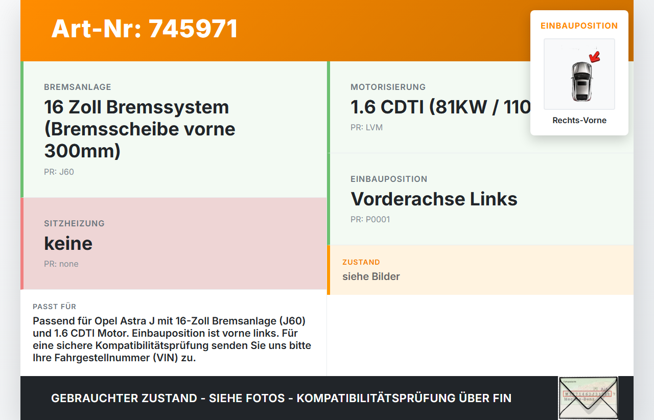 Opel Astra J 12-18 CDTI 1,6 81KW Bremssattel Bremszange Vorne Rechts Opel Astra J 12-18 24.05.2012 95522602... Vorschau 3