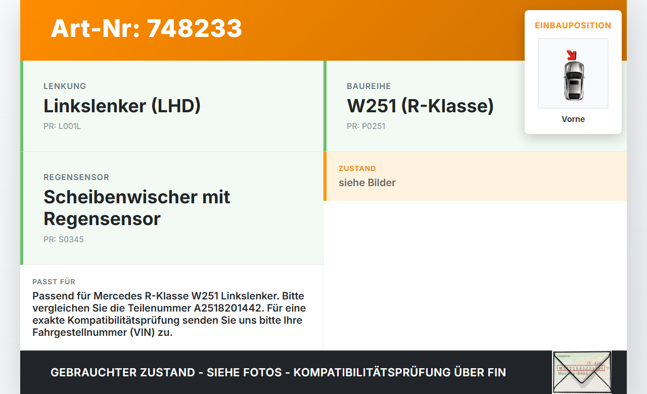 Mercedes R320 W251 4M 06-10 Gestänge Wischermotor Vorne Mercedes R320 W251 4M 06-10 27.09.2006 A2518201442... Vorschau 3