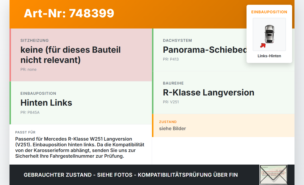 Mercedes R320 W251 4M 06-10 Lang Fensterheber o. FH-Motor Hinten Links Mercedes R320 W251 4M 06-10 27.09.2006... Vorschau 3