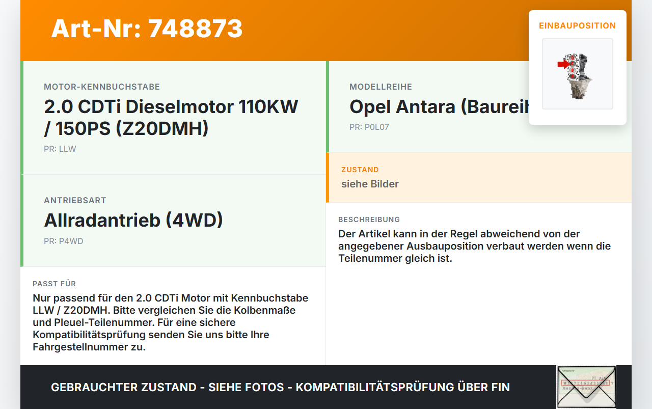 Opel Antara L07 07-11 CDTi 2,0 110KW LLW Z20DMH Kolben mit Pleuel Pos C Opel Antara L07 07-11 29.02.2008 96440459... Vorschau 3