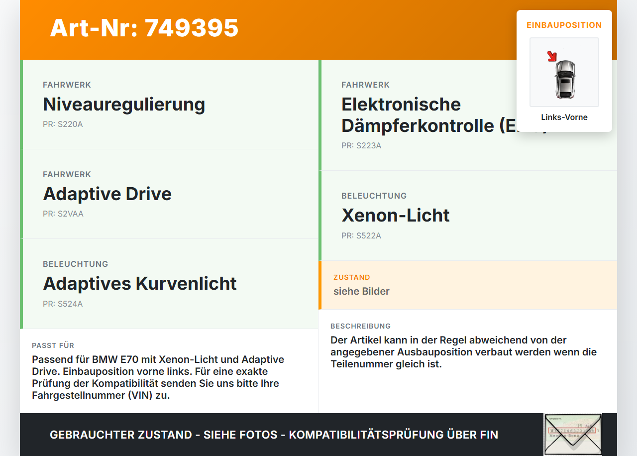 BMW X5 40d E70 10-13 Xenon LWR Sensor Neigung Links Vorne BMW X5 40d E70 10-13 10.10.2011 3714-6853753 6785206 gebraucht Vorschau 3