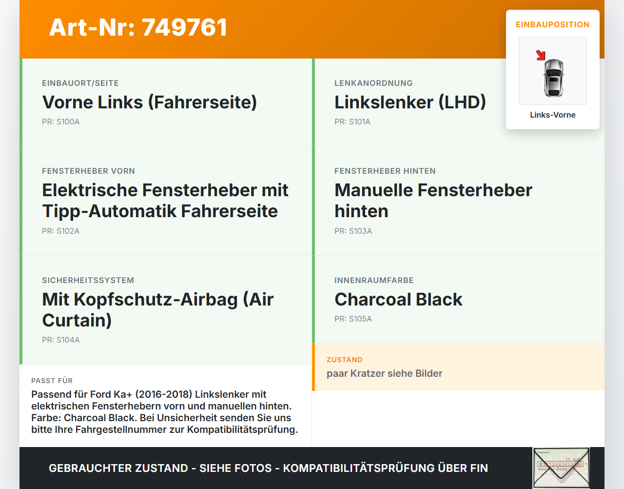 Ford Ka+ 16-18 Türverkleidung Türpappe Links Vorne Charcoal Black Ford Ka+ 16-18 20.10.2016 G1B5-A23903-AG35B8... Vorschau 3