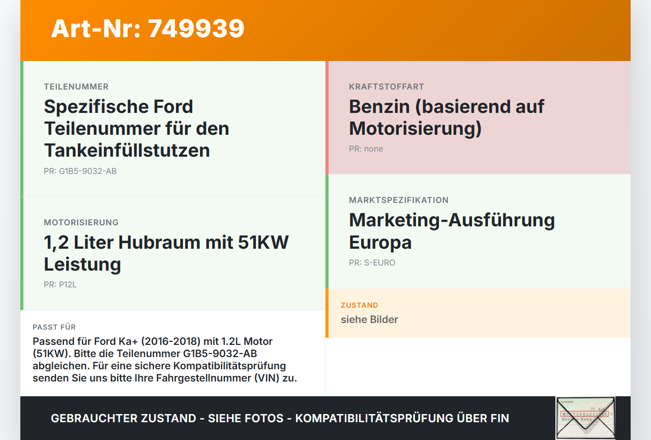 Ford Ka+ 16-18 1,2 51KW Tankeinfüllstutzen Stutzen für Tank Ford Ka+ 16-18 20.10.2016 G1B5-9032-AB gebraucht Vorschau 3