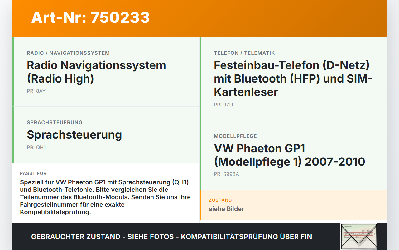 VW Phaeton 3D GP1 07-10 Steuergerät ECU Modul HBM PL SG Bluetooth Telefonie VW Phaeton 3D GP1 07-10 09.03.2007... Vorschau 3