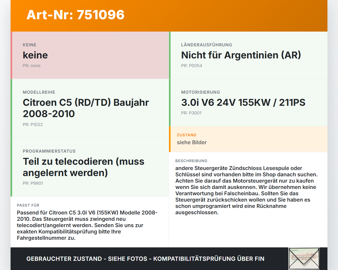Citroen C5 RD TD 08-10 3,0i 155KW Steuergerät ECU für Motor Motorsteuergerät Citroen C5 RD TD 08-10 08.08.2008... Vorschau 3