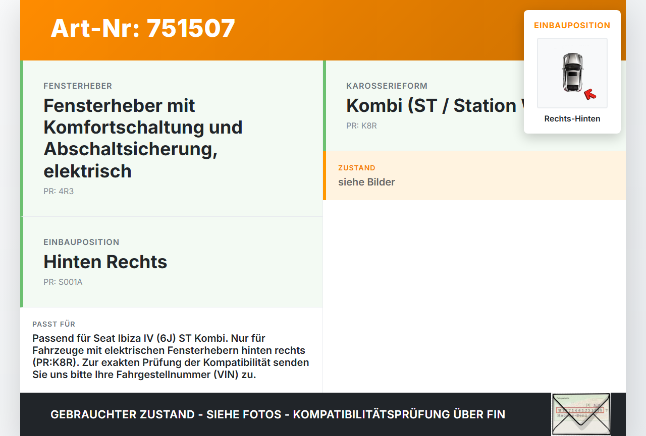 Seat Ibiza IV 6J ST 08-12 Kombi Fensterhebermotor mit Fensterheber Rechts Hinten Seat Ibiza IV 6J ST 08-12... Vorschau 3