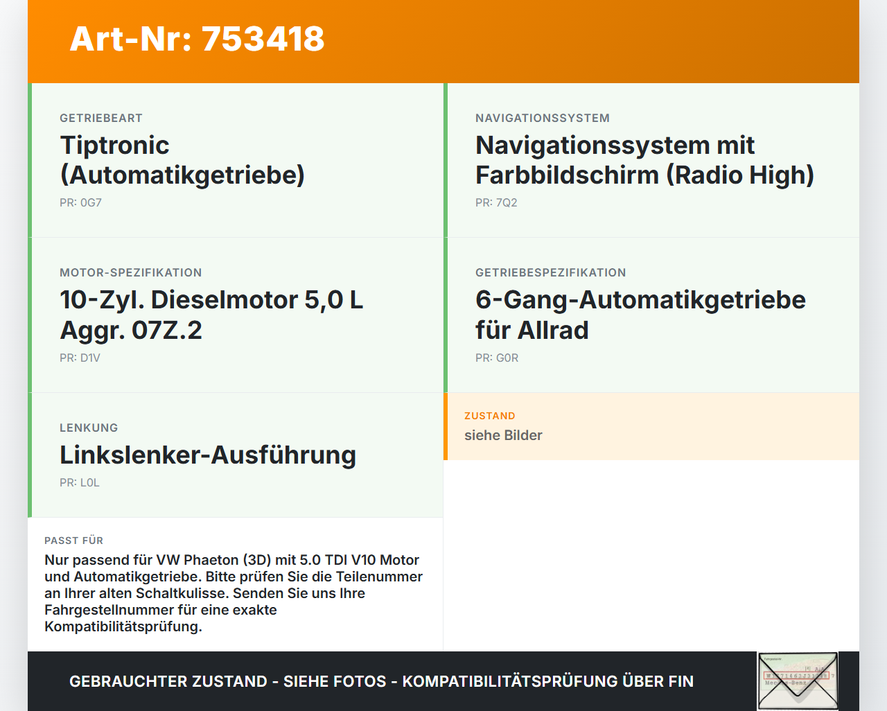 VW Phaeton 3D 01-07 TDI 5,0 230KW Autom Schaltkulisse Schaltseil Schaltbetätigung VW Phaeton 3D 01-07 23.06.2004... Vorschau 3