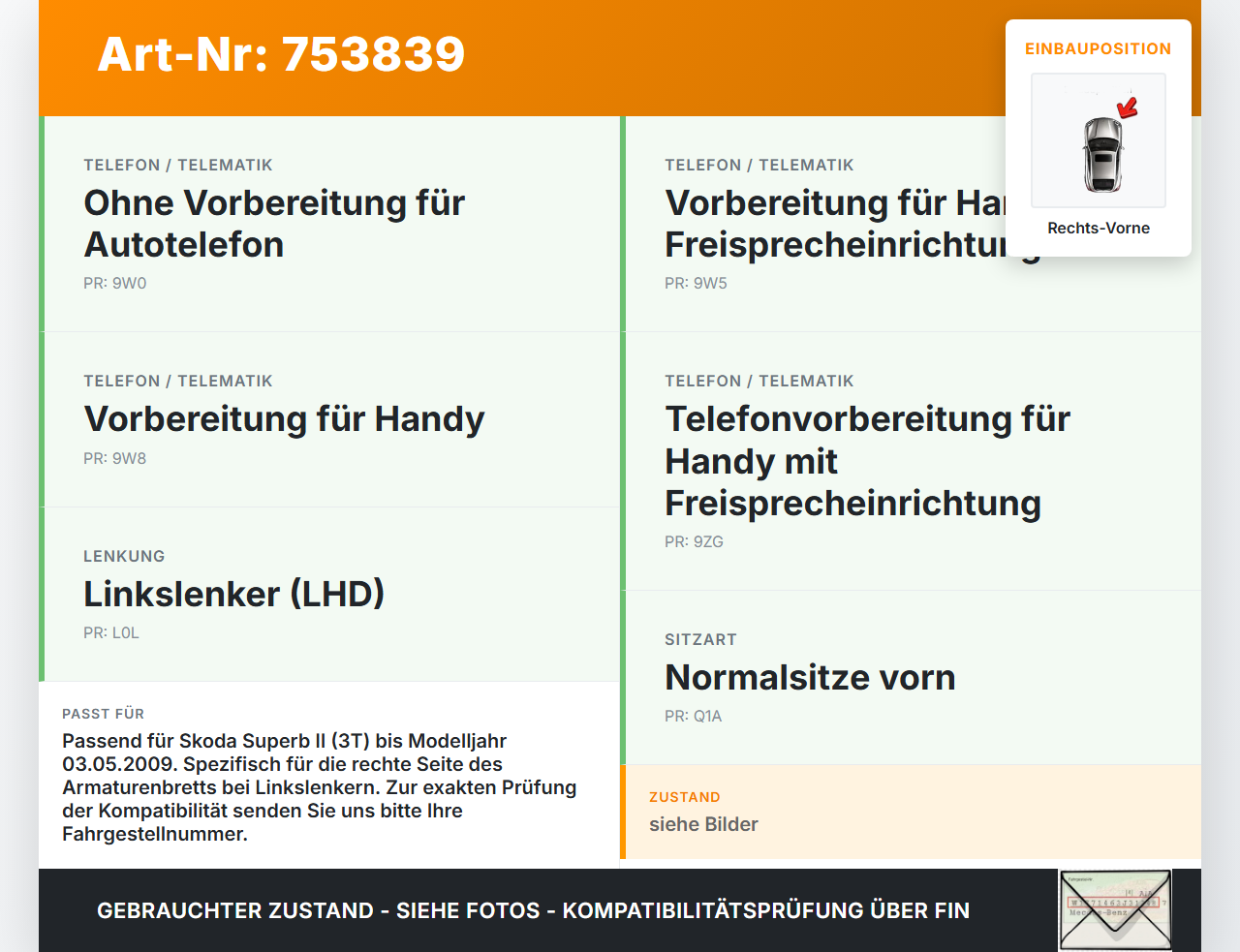 Skoda Superb II 3T 08-13 Lim Zierleiste Rechts Vorne für Armaturenbrett LF9E Skoda Superb II 3T 08-13 19.11.2008... Vorschau 3