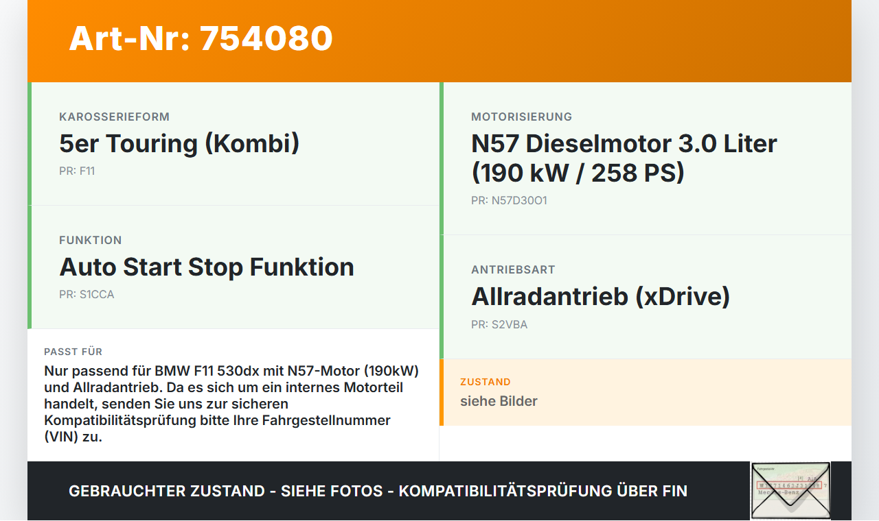 BMW F11 530dx 10-13 3,0d 190KW Platte für Motor Stirnplatte Gehäuse Motorblock BMW F11 530dx 10-13 02.12.2011... Vorschau 3