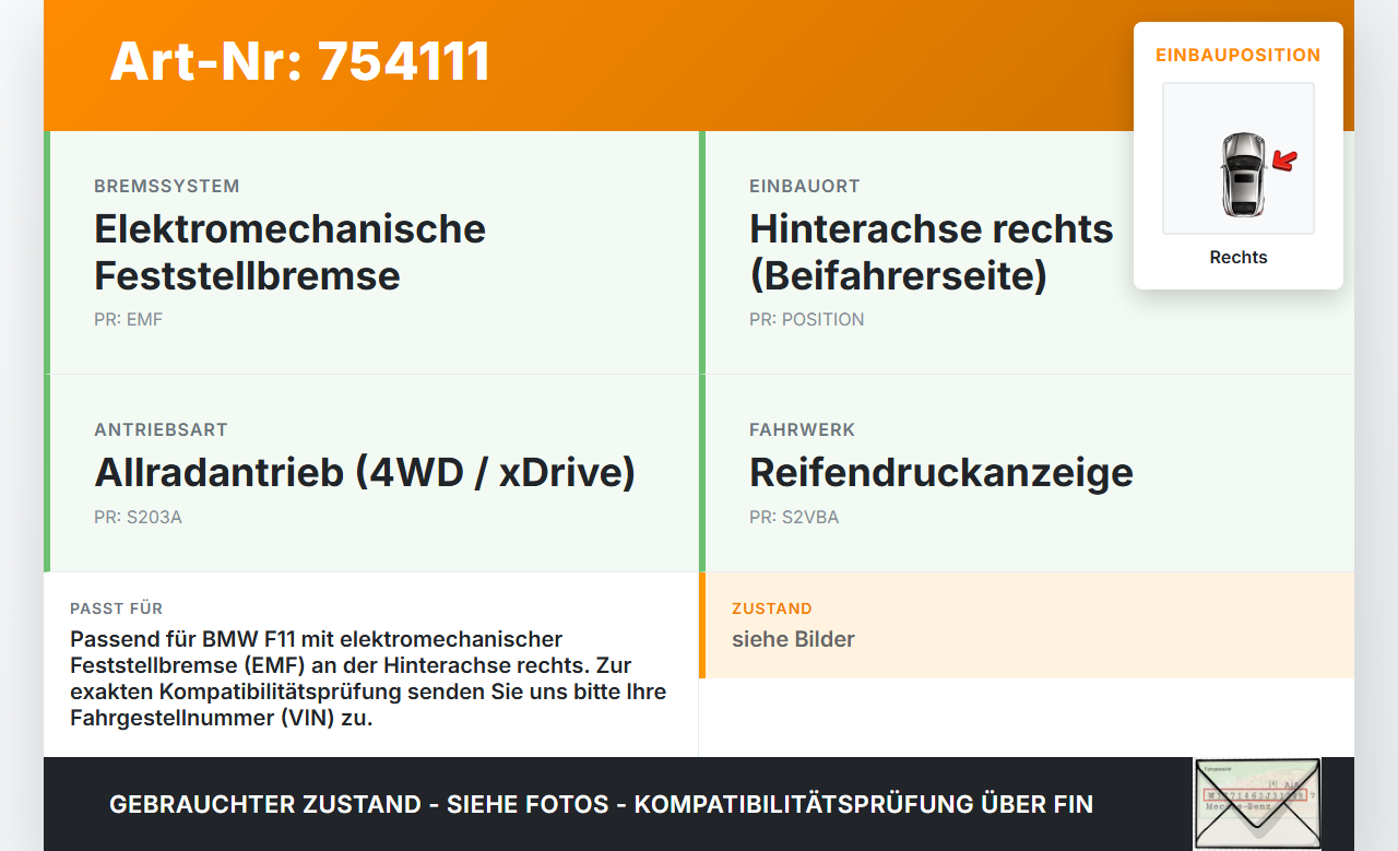 BMW F11 530dx 10-13 Stellmotor Actuator Elektr. Feststellbremse für Bremssattel Rechts Hi BMW F11 530dx 10-13... Vorschau 3