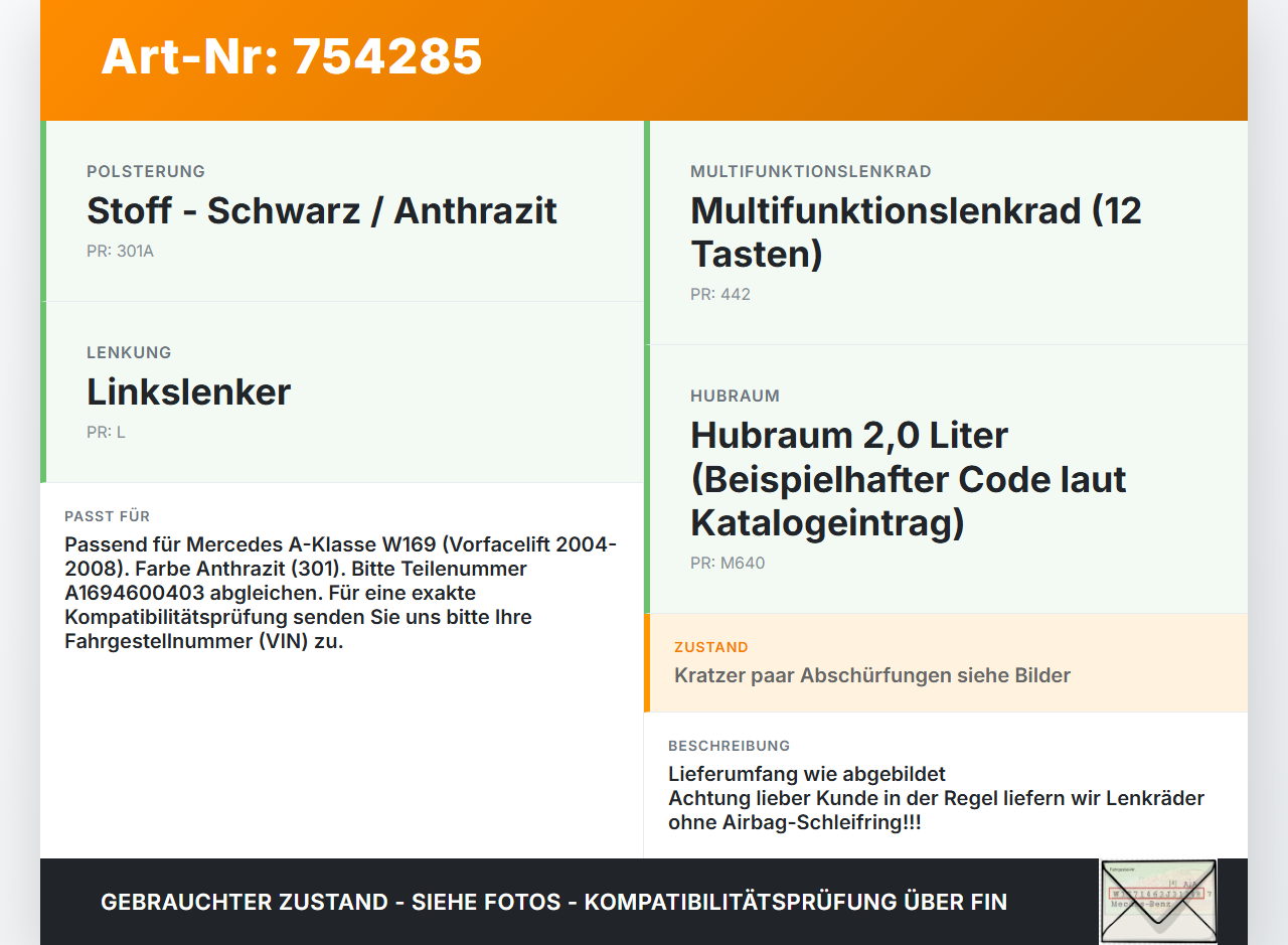 Mercedes A-Kl W169 04-08 Lenkrad Airbaglenkrad Mercedes A-Kl W169 04-08 21.09.2006 A1694600403 A1694600103... Vorschau 3