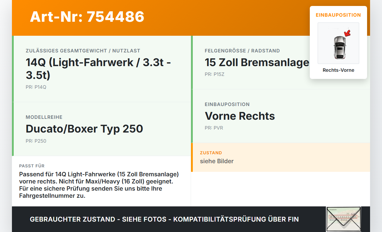 Ducato Boxer III 250 H2 14Q 06-11 2,2D 88KW Bremssattel Bremszange Vorne Rechts Ducato Boxer III 250 H2 14Q 06-11... Vorschau 3
