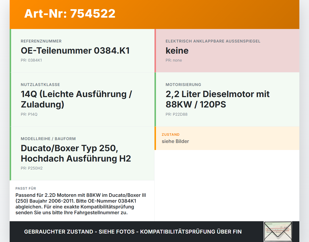 Ducato Boxer III 250 H2 14Q 06-11 2,2D 88KW Ladeluftkühler Kühler Ducato Boxer III 250 H2 14Q 06-11 03.03.2007... Vorschau 3