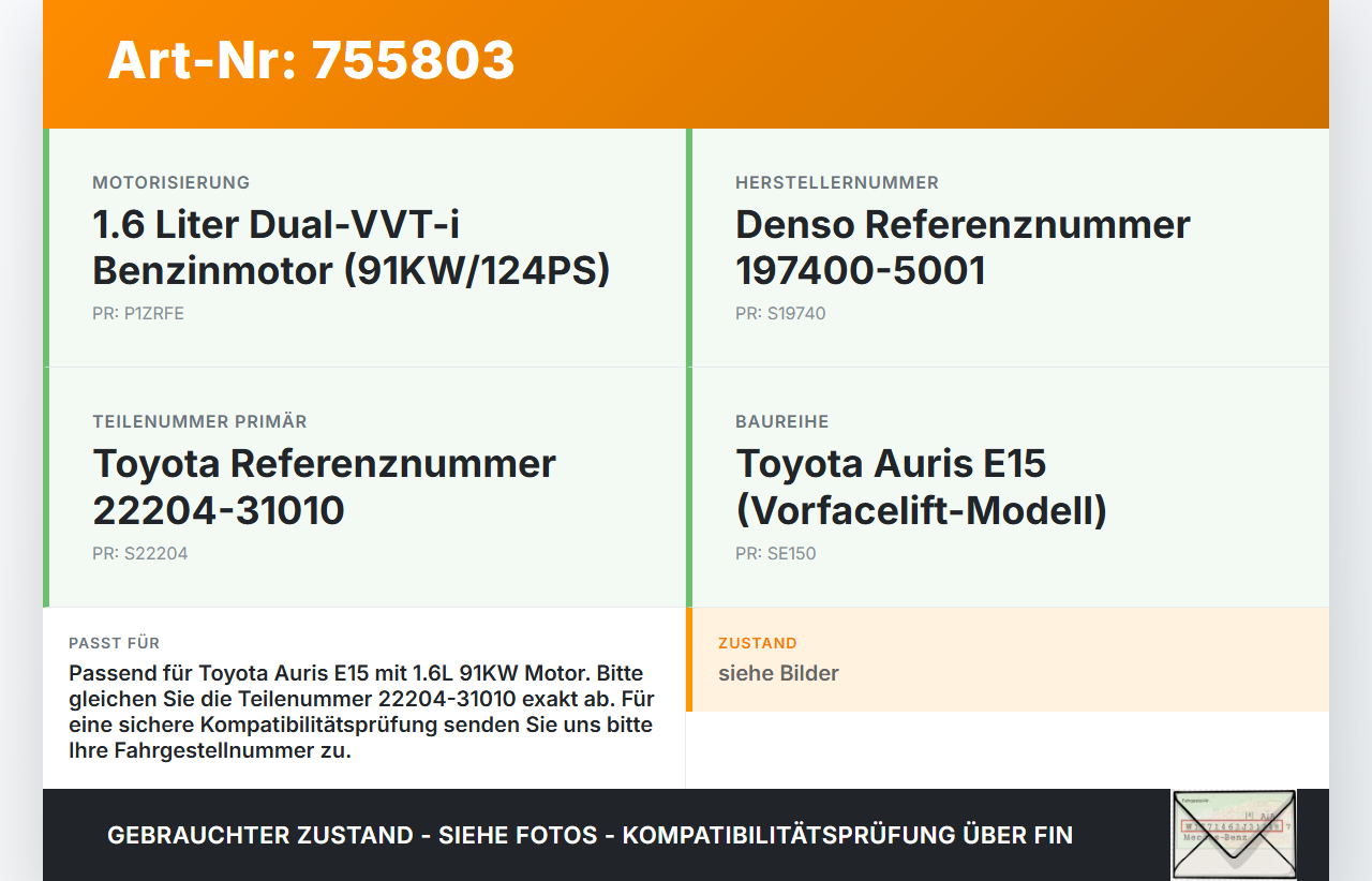 Toyota Auris E15 06-10 1,6 91KW Luftmassenmesser Toyota Auris E15 06-10 10.01.2007 2220431010 22204-31010... Vorschau 3