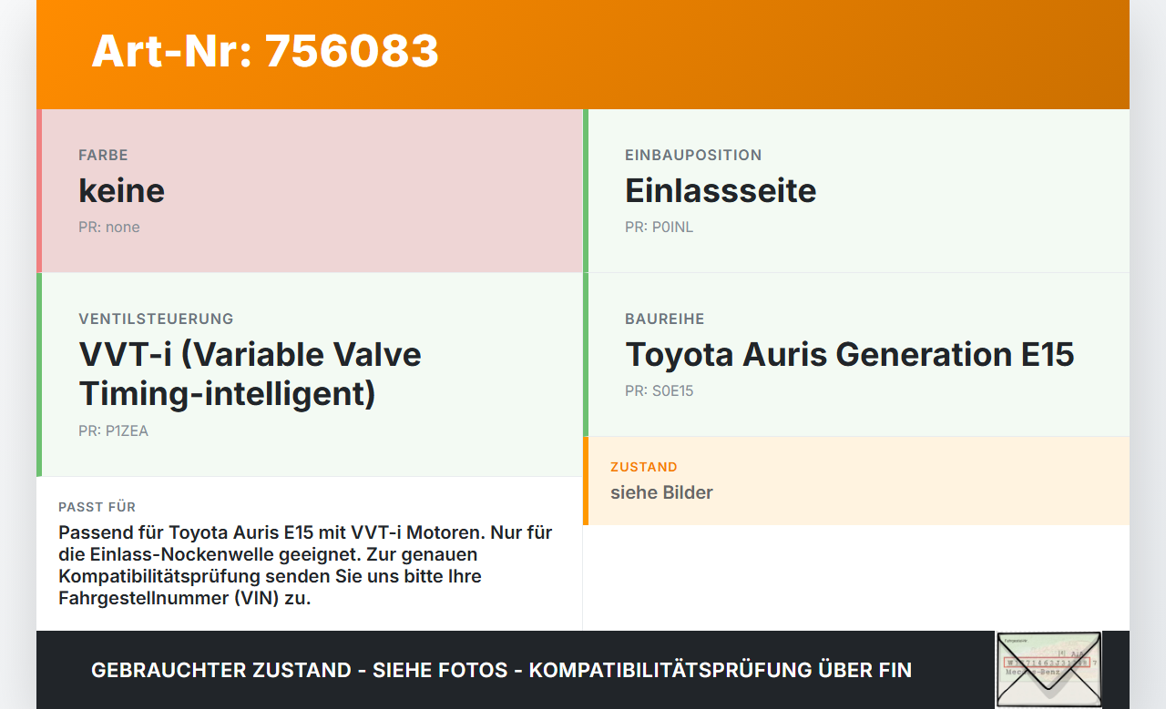 Toyota Auris E15 06-10 1,6 91KW 1ZRFE Nockenwellenverstellung Verstellung für Nockenwelle Einlass Toyota Auris E15... Vorschau 3