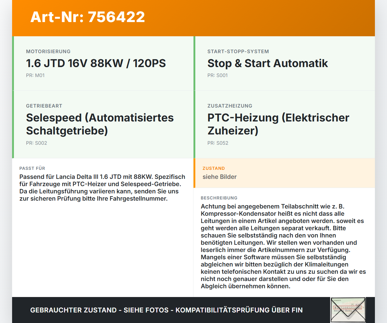 Lancia Delta III 844 08-11 JTD 1,6 88KW Klimaschlauch Klimaleitung Pos.2 Lancia Delta III 844 08-11 27.01.2009... Vorschau 3
