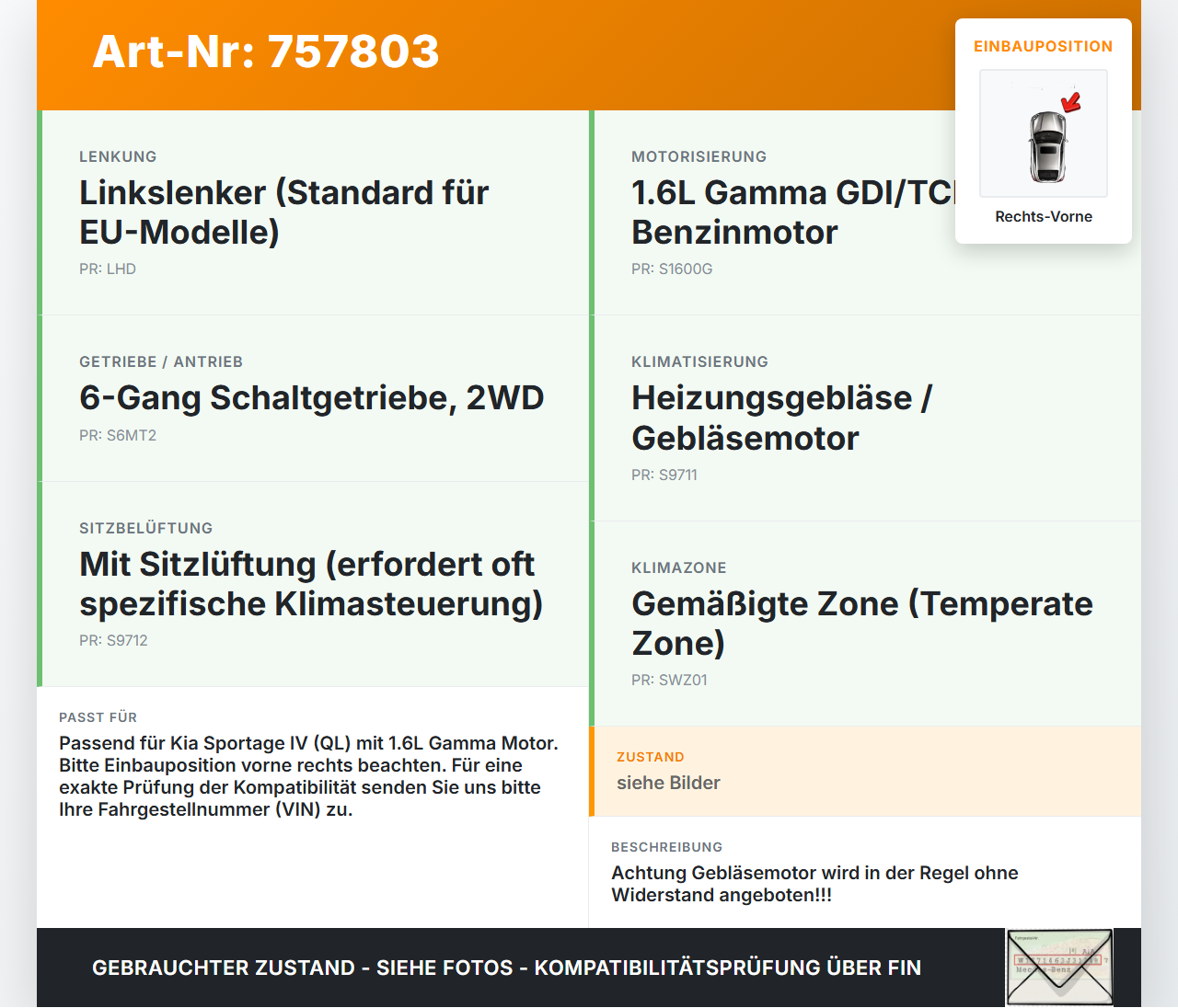Kia Sportage IV QL 18-21 Gebläsemotor Lüftermotor Heizungsgebläse Rechts Vorne Kia Sportage IV QL 18-21 03.01.2019... Vorschau 3
