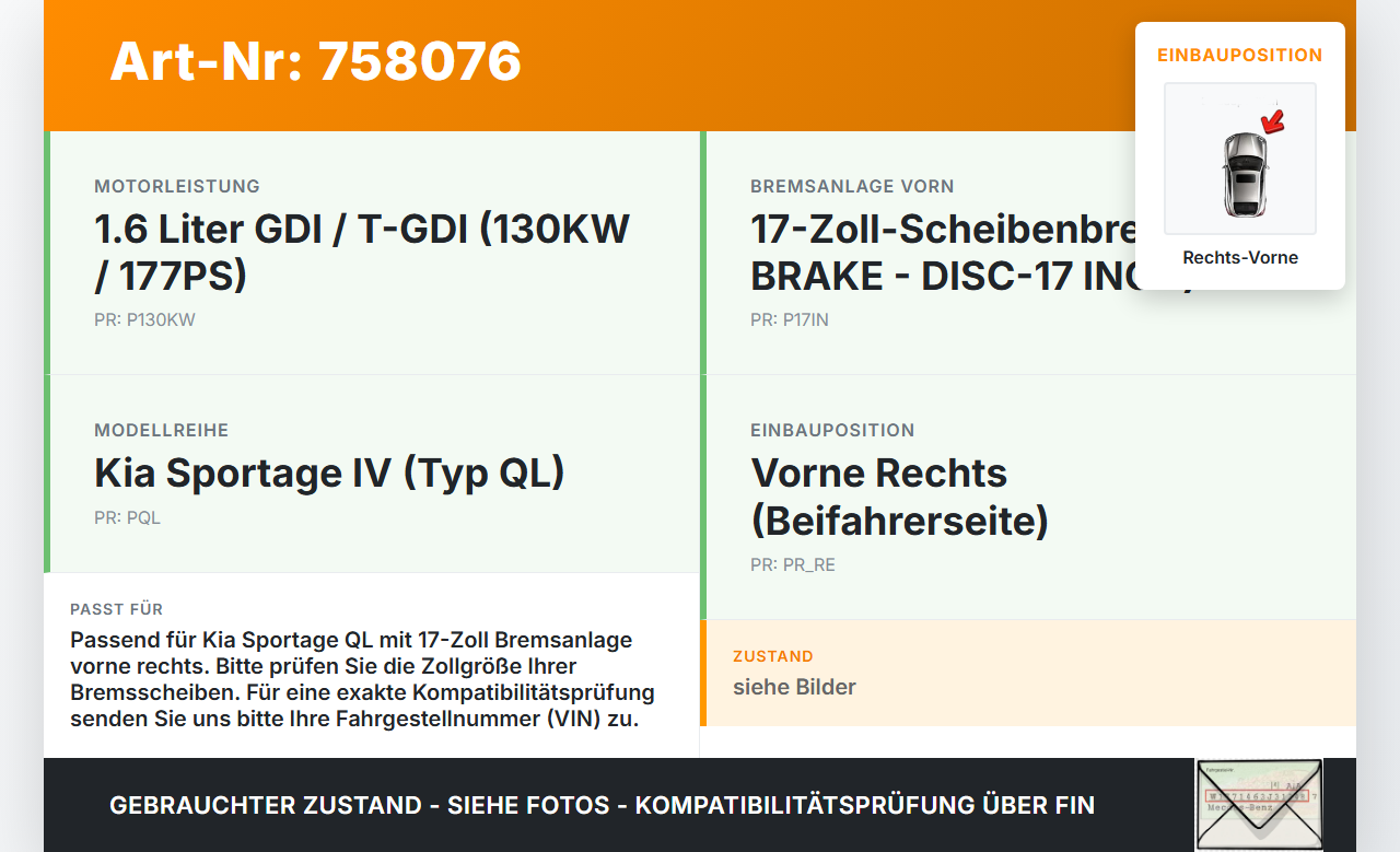 Kia Sportage IV QL 18-21 1,6 130KW Bremssattel Bremszange Vorne Rechts Kia Sportage IV QL 18-21 03.01.2019... Vorschau 3