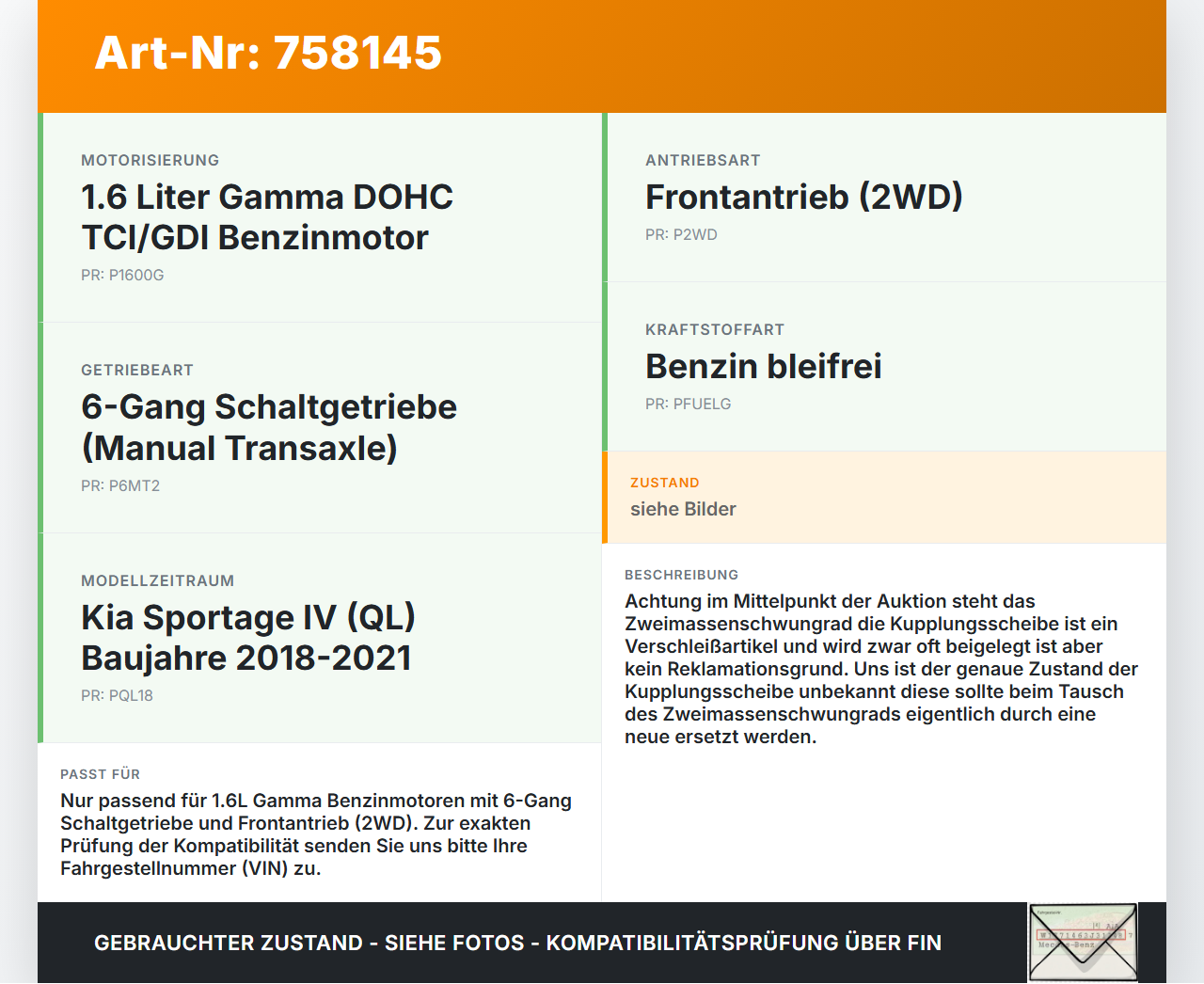 Kia Sportage IV QL 18-21 1,6 130KW G4FJ B64N Zweimassenschwungrad Schwungrad Kupplungsscheibe Kia Sportage IV QL... Vorschau 3