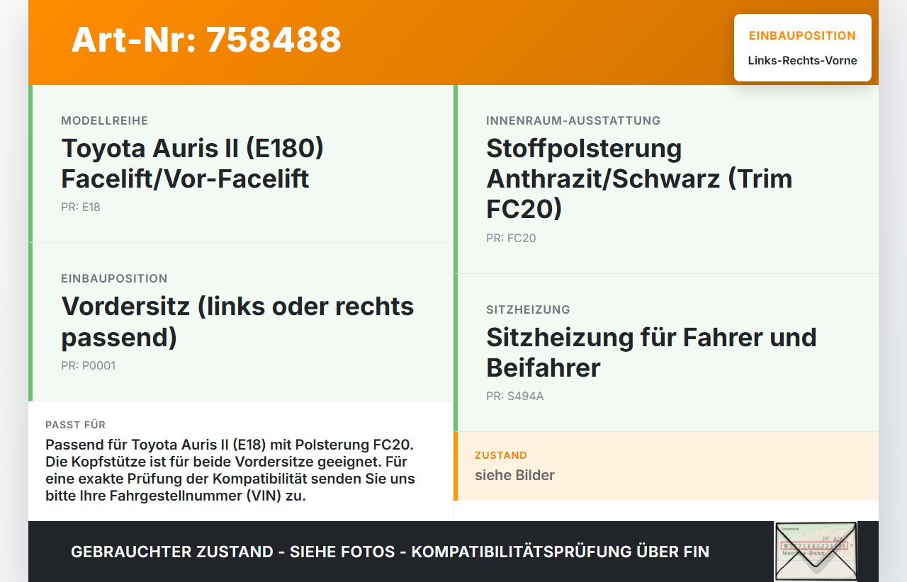 Toyota Auris II E18 12-15 Lim Kopfstütze für Beifahrer Sitz Rechts oder Links Vorne Toyota Auris II E18 12-15... Vorschau 3