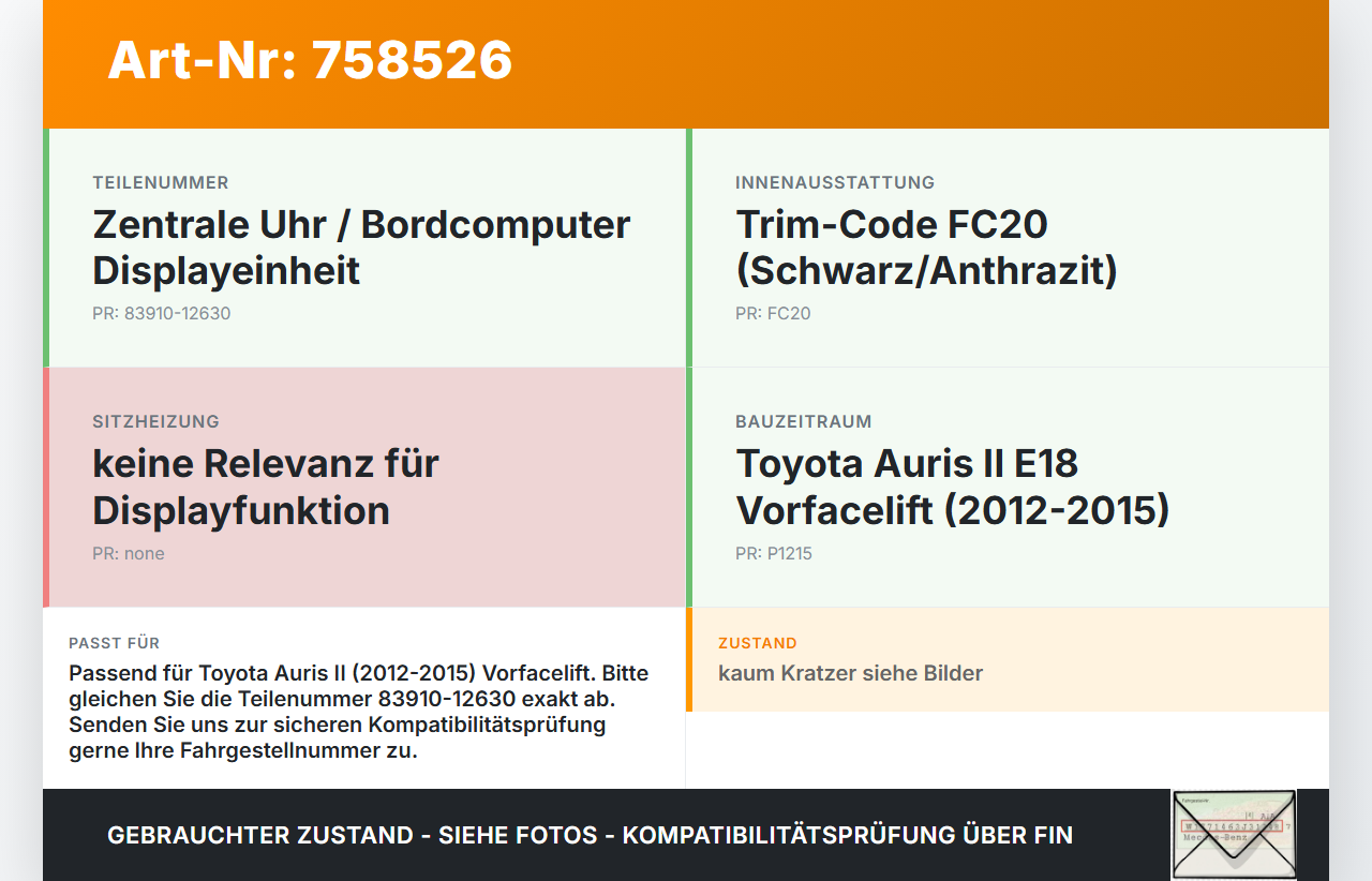 Toyota Auris II E18 12-15 Bordcomputer Uhr Display Monitor Toyota Auris II E18 12-15 23.10.2013 8391012630... Vorschau 3