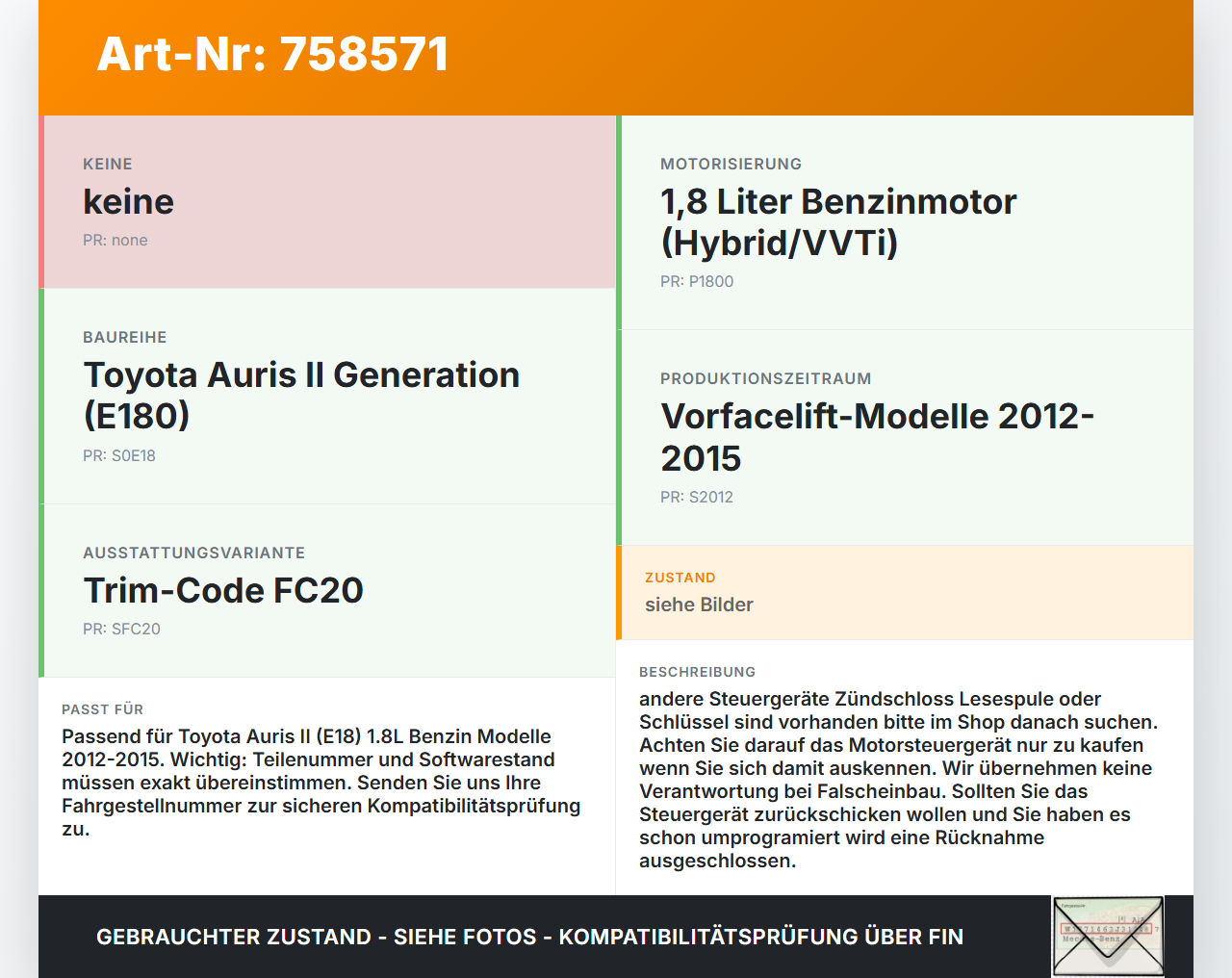 Toyota Auris II E18 12-15 Benzin/1,8 Hybrid 73KW Steuergerät ECU für Motor Motorsteuergerät Toyota Auris II E18... Vorschau 3