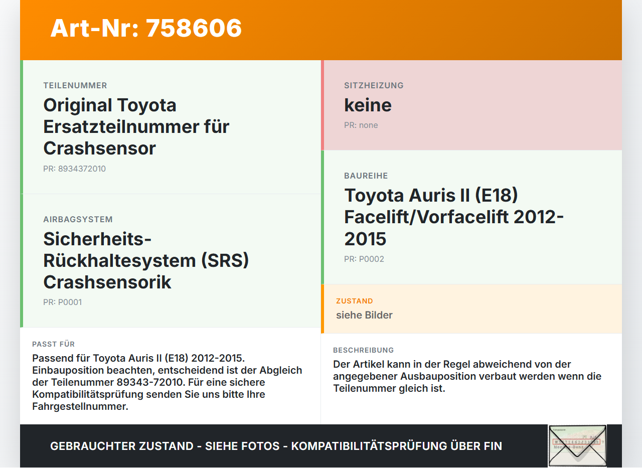 Toyota Auris II E18 12-15 Sensor für Airbag Crashsensor Airbagsensor Toyota Auris II E18 12-15 23.10.2013... Vorschau 3