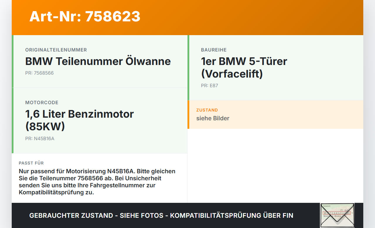 BMW E87 1er 116i 04-07 1,6 85KW N45B16A Ölwanne Motorwanne BMW E87 1er 116i 04-07 15.07.2005 1113-7568566 7568566... Vorschau 3