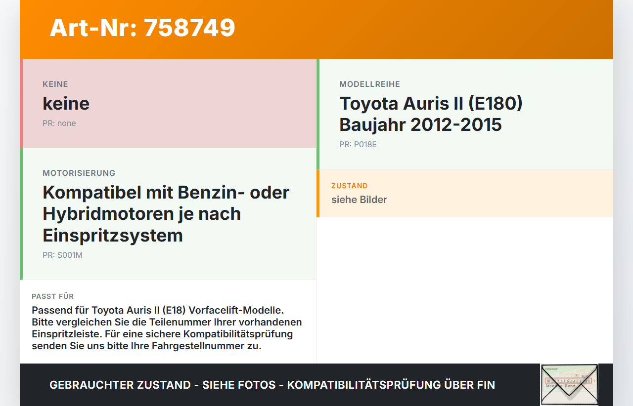 Toyota Auris II E18 12-15 Benzin/1,8 Hybrid 73KW Einspritzleiste Düsenstock für Einspritzanlage Toyota Auris II E18... Vorschau 3