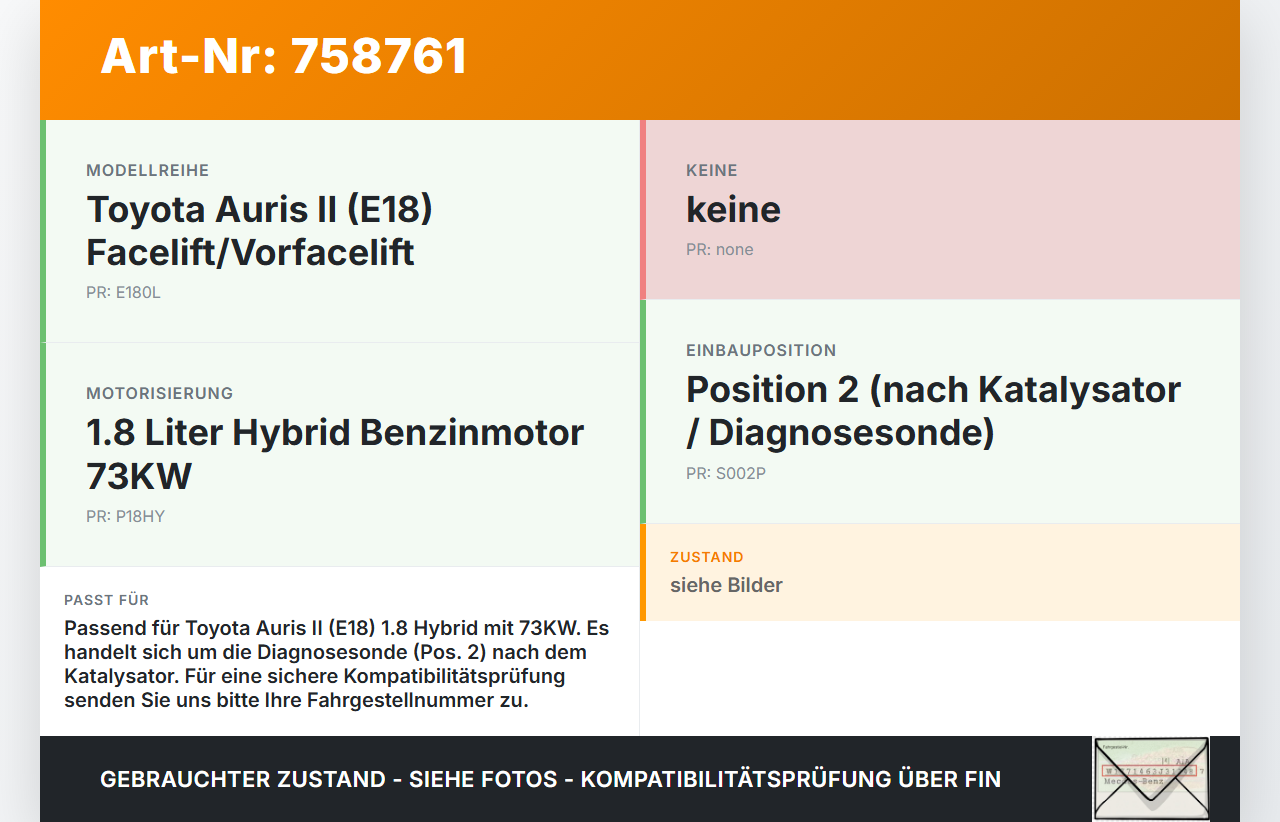 Toyota Auris II E18 12-15 Benzin/1,8 Hybrid 73KW Lambdasonde Pos.2 Toyota Auris II E18 12-15 23.10.2013 8946502380... Vorschau 3