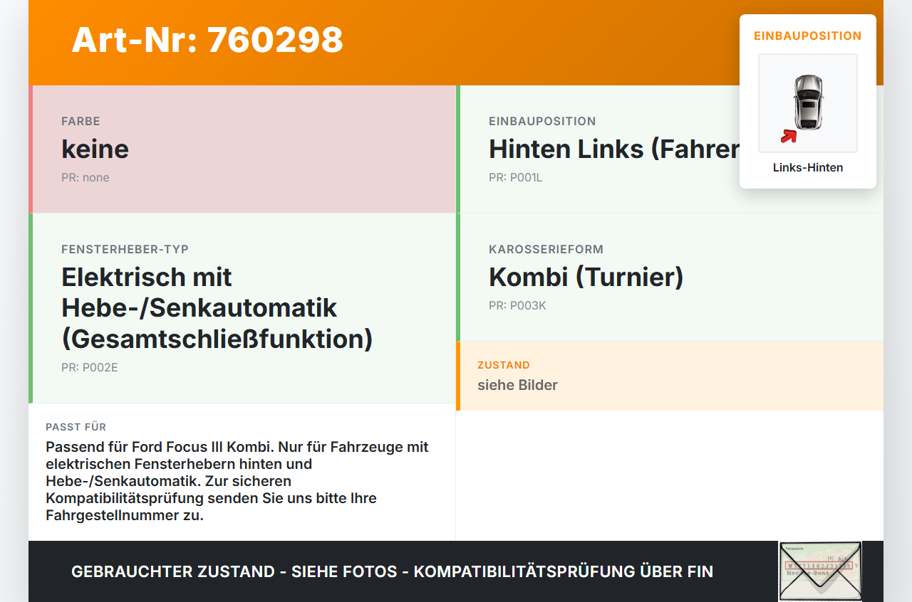 Ford Focus III 11-15 Kombi Fensterhebermotor mit Fensterheber Links Hinten Ford Focus III 11-15 04.06.2013... Vorschau 3