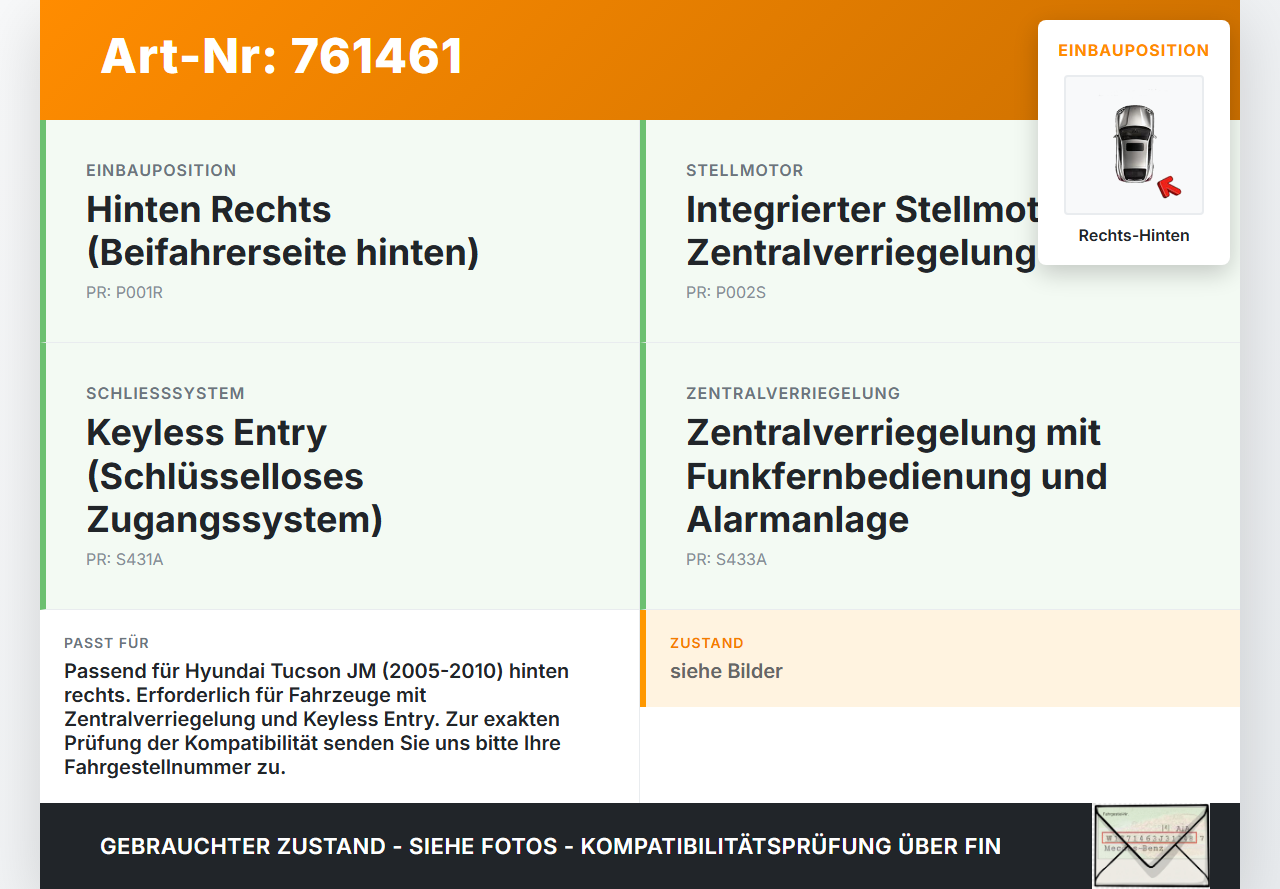 Hyundai Tucson JM 05-10 Türschloss m. ZV Stellmotor Rechts Hinten Hyundai Tucson JM 05-10 30.07.2007 81420-2E000... Vorschau 3