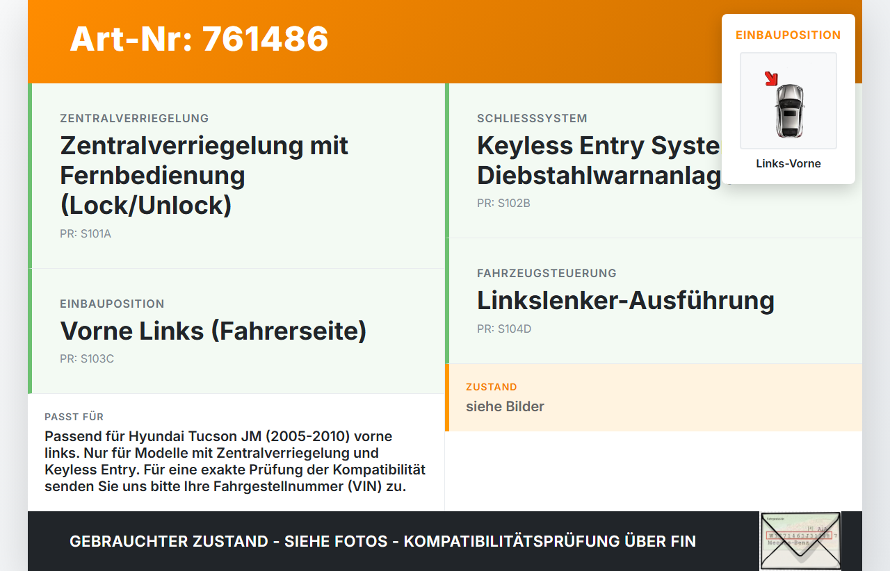Hyundai Tucson JM 05-10 Türschloss mit ZV Stellmotor Links Vorne Hyundai Tucson JM 05-10 30.07.2007 81310-2E010... Vorschau 3