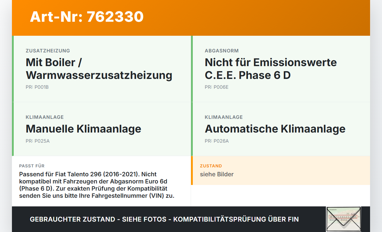 Fiat Talento 296 16-21 Kondensator Klimakühler AC Fiat Talento 296 16-21 03.10.2018 93868376 921008178R 6000617664... Vorschau 3