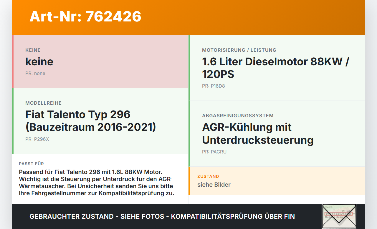 Fiat Talento 296 16-21  1,6 88KW Wärmetauscher Abgaskühlung für AGR Fiat Talento 296 16-21 03.10.2018 1147350678R... Vorschau 3