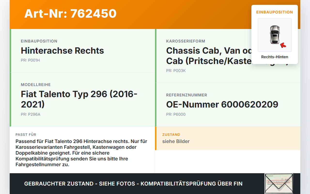Fiat Talento 296 16-21 Stossdämpfer Rechts Hinten Fiat Talento 296 16-21 03.10.2018 6000620209 gebraucht Vorschau 3