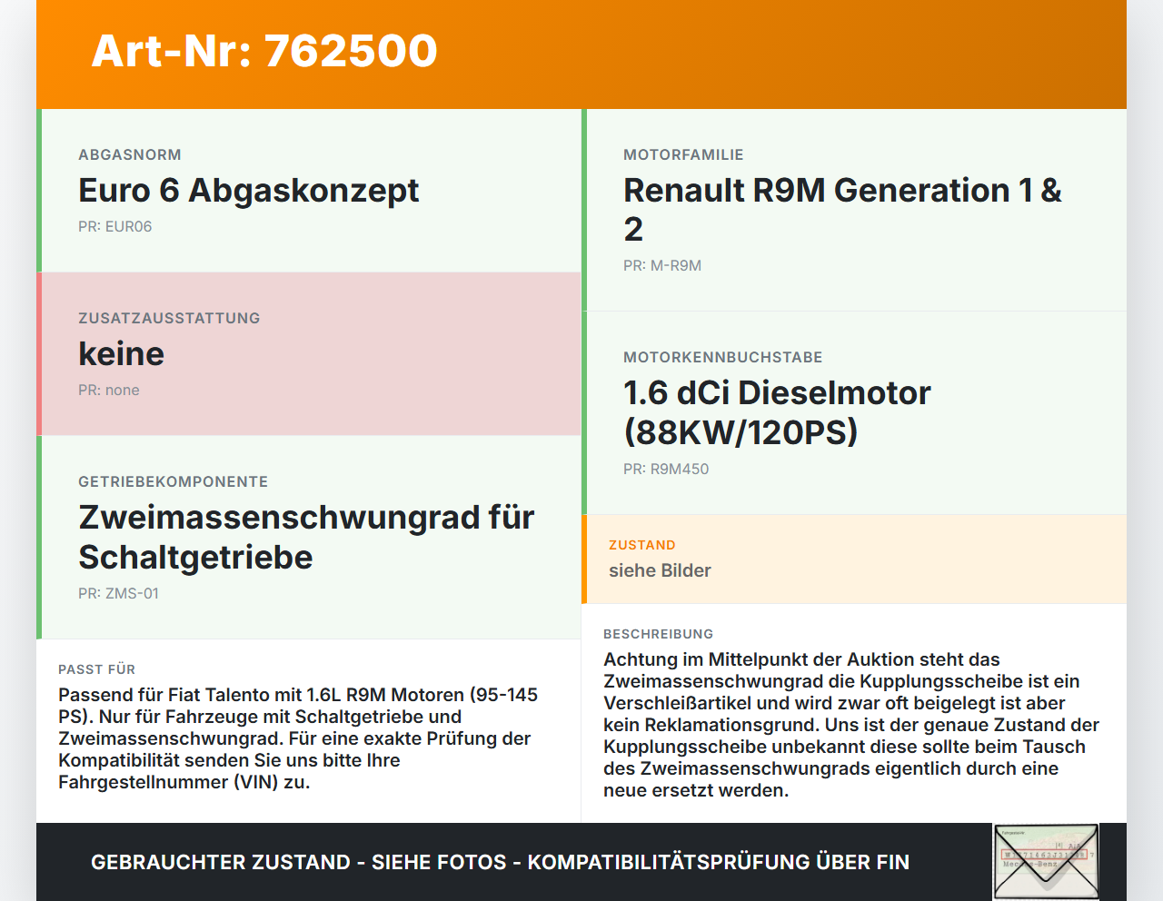 Fiat Talento 296 16-21  1,6 88KW R9M450 Zweimassenschwungrad Schwungrad Fiat Talento 296 16-21 03.10.2018... Vorschau 3