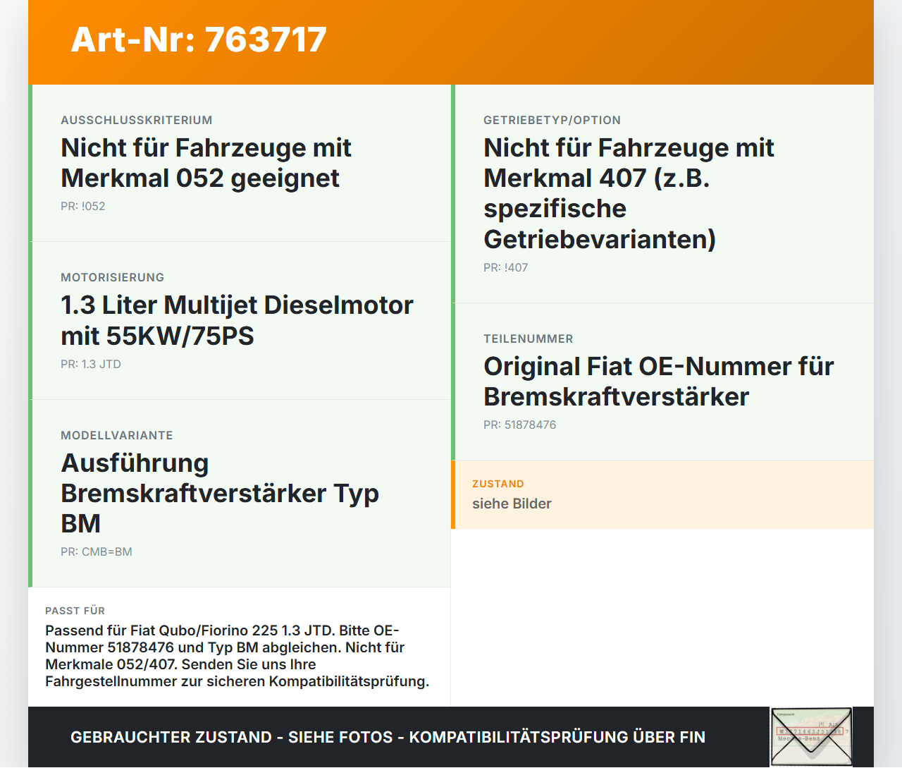 Fiat Qubo Fiorino 225 08-16 JTD 1,3 55KW Bremskraftverstärker Fiat Qubo Fiorino 225 08-16 27.07.2011 0204054445... Vorschau 3
