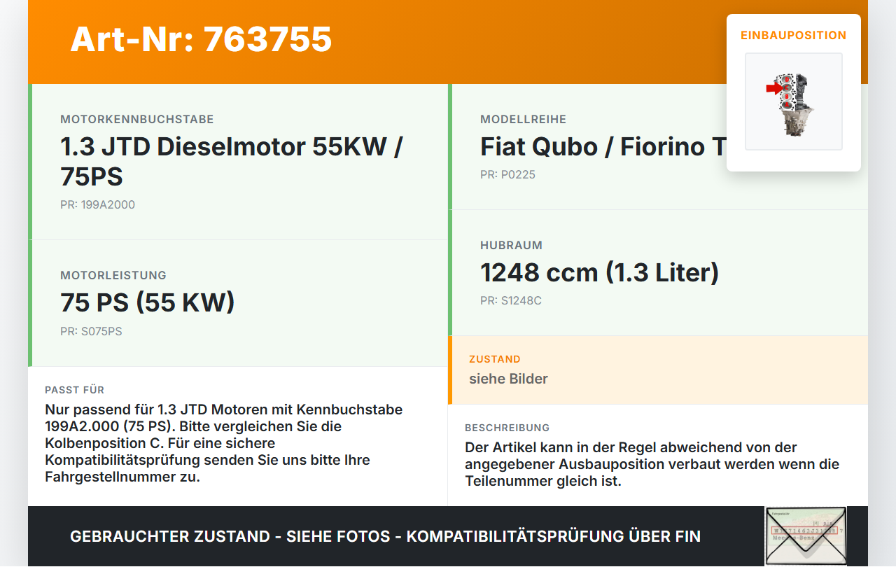 Fiat Qubo Fiorino 225 08-16 JTD 1,3 55KW 199A2.000 Kolben mit Pleuel Pos C Fiat Qubo Fiorino 225 08-16 27.07.2011... Vorschau 3