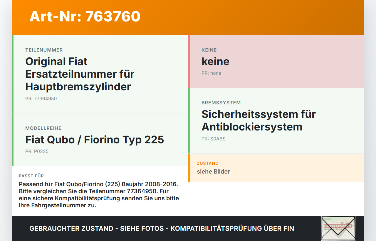Fiat Qubo Fiorino 225 08-16 Hauptbremszylinder Bremszylinder Fiat Qubo Fiorino 225 08-16 27.07.2011 77364950 gebraucht Vorschau 3