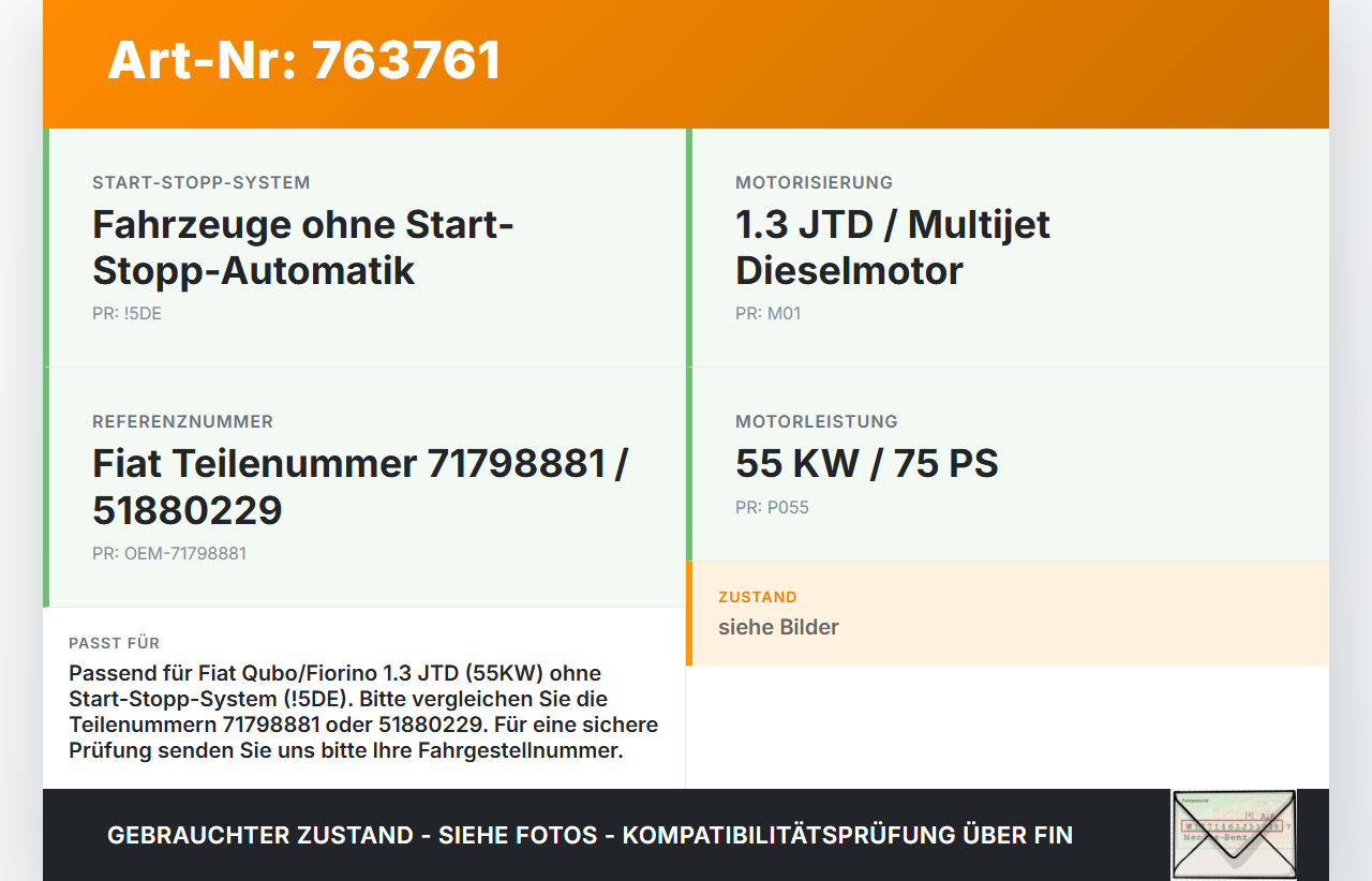 Fiat Qubo Fiorino 225 08-16 JTD 1,3 55KW Anlasser Starter Fiat Qubo Fiorino 225 08-16 27.07.2011 71798881 51880229... Vorschau 3