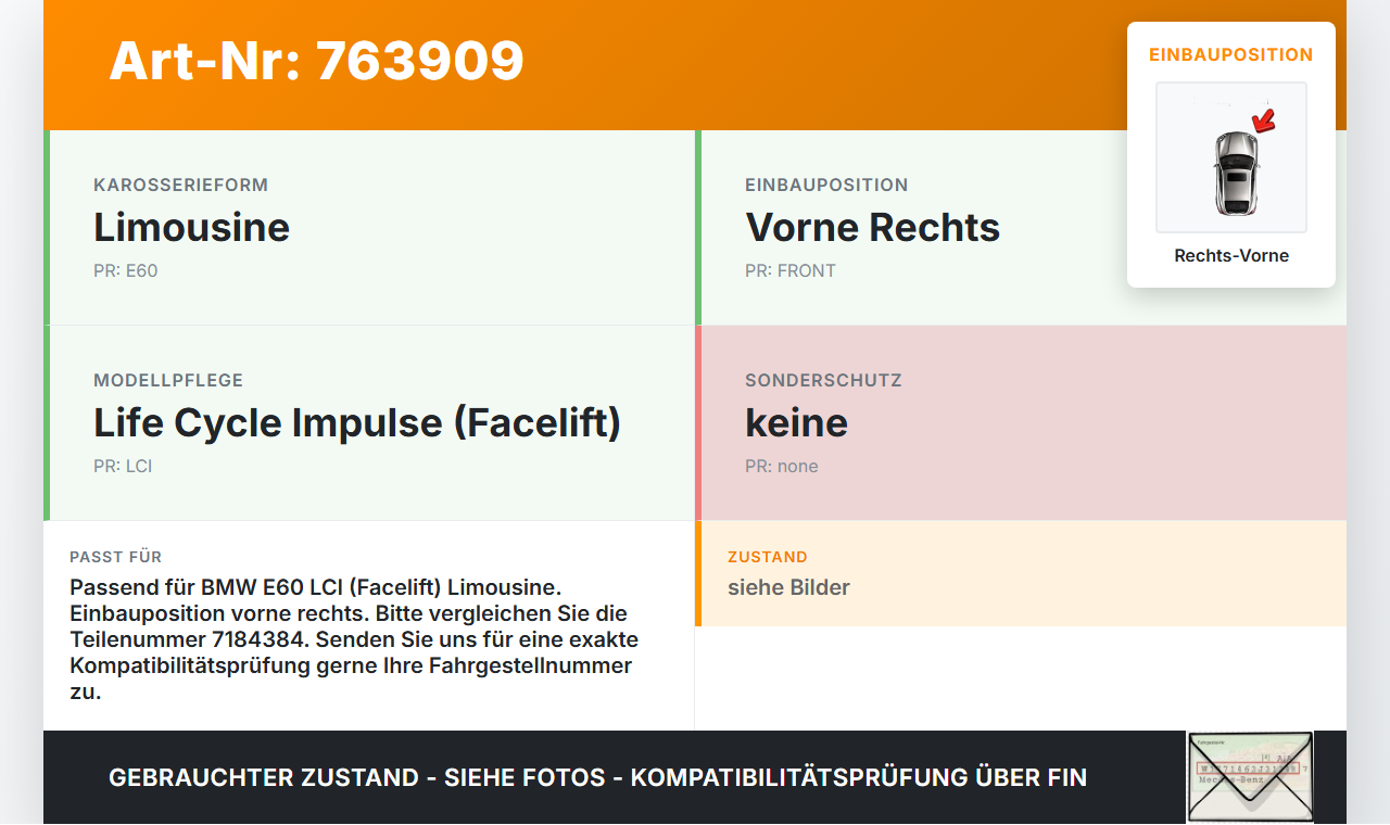 BMW E60 5er 525I LCi 07-10 Lim Fensterhebermotor mit Fensterheber Rechts Vorne BMW E60 5er 525I LCi 07-10... Vorschau 3
