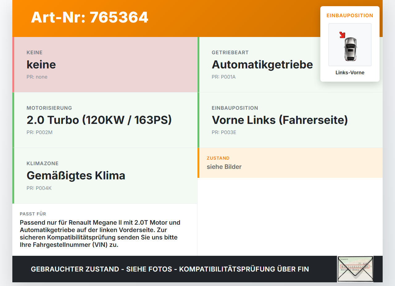 Renault Megane II 03-09 2,0T 120KW Autom Antriebswelle Gelenkwelle Links Vorne Renault Megane II 03-09 01.01.2004... Vorschau 3