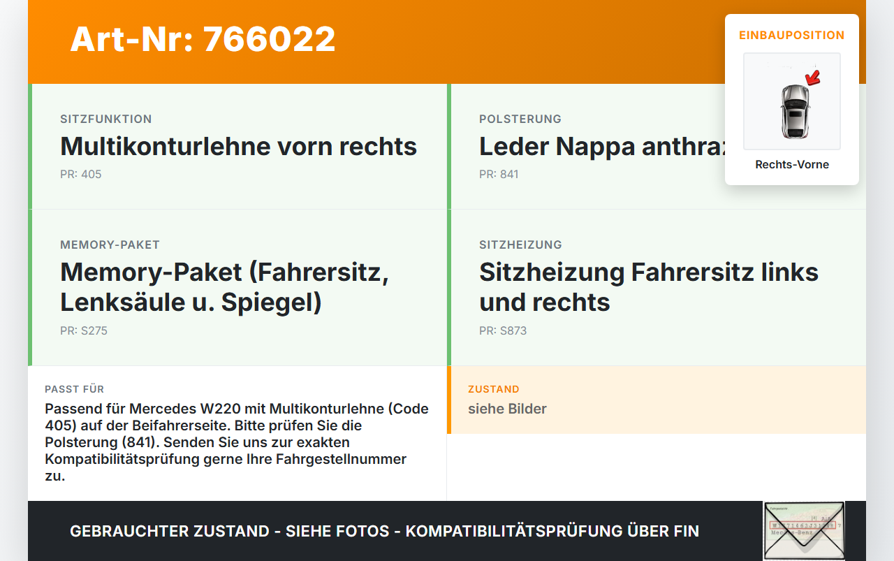 Mercedes S-Kl. W220 S320 02-05 CDI 3,2 150KW Lordosenkissen für Beifahrersitz Rechts Vorne Mercedes S-Kl. W220 S320... Vorschau 3