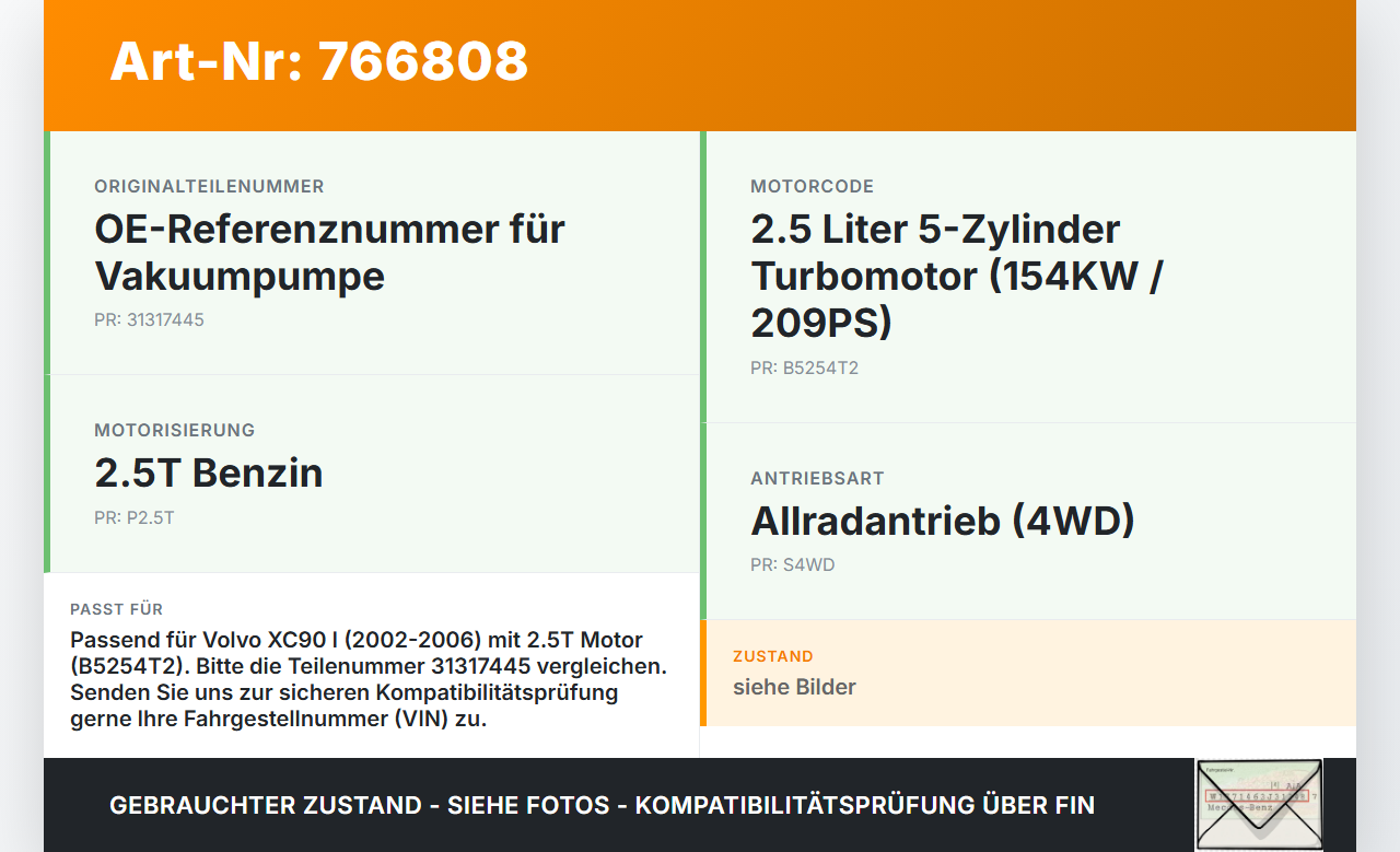 Volvo XC90 I 02-06 2,5 154KW B5254T2 Unterdruckpumpe Vakuumpumpe Volvo XC90 I 02-06 04.07.2006 31317445 30636166... Vorschau 3