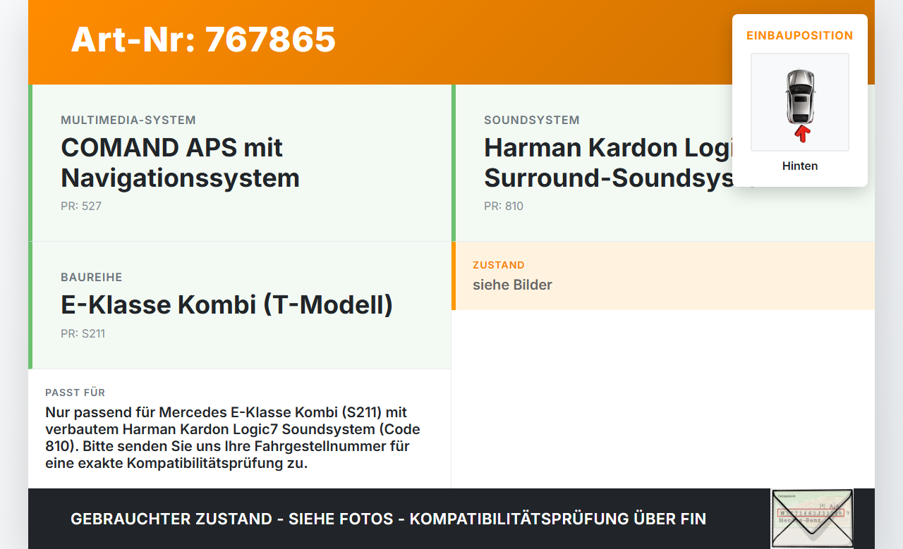 Mercedes S211 W211 E320 02-06 Lautsprecher Subwoofer Bass Box Hinten Orig. Harman Kardon Logic7 Mercedes S211 W211... Vorschau 3