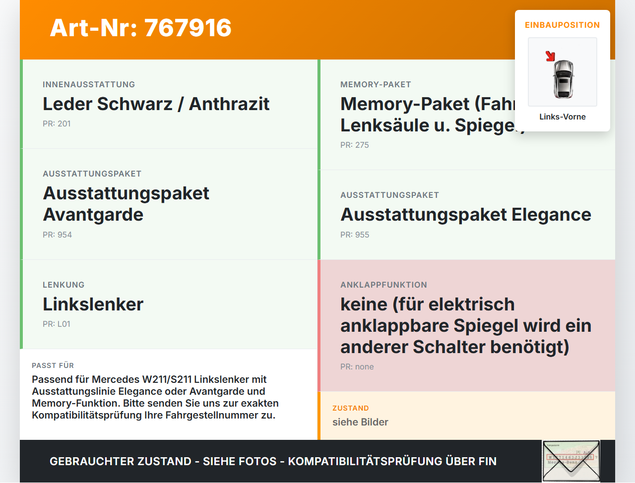 Mercedes S211 W211 E320 02-06 Kombi Fensterheberschalter Schalter Links Vorne Mercedes S211 W211 E320 02-06... Vorschau 3