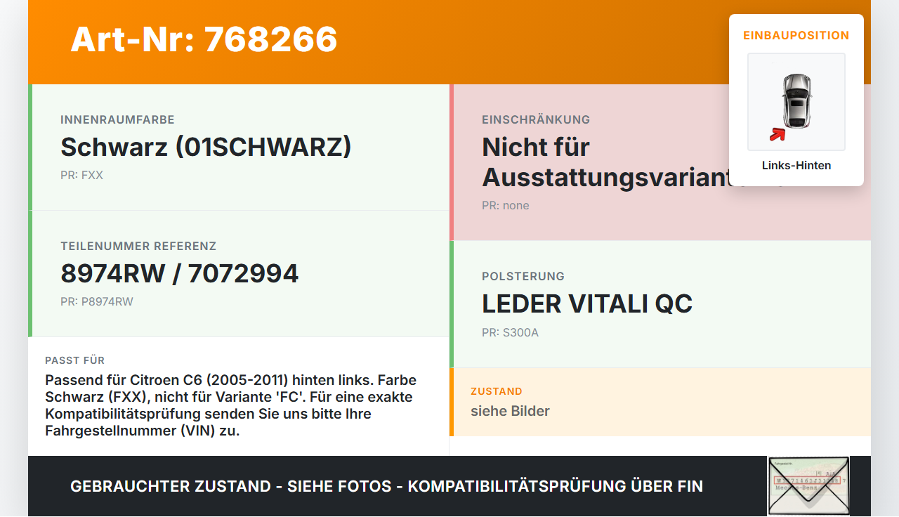 Citroen C6 05-11 Lim Gurtschloss Links Hinten Citroen C6 05-11 01.01.2006 7072994 8974RW gebraucht Vorschau 3